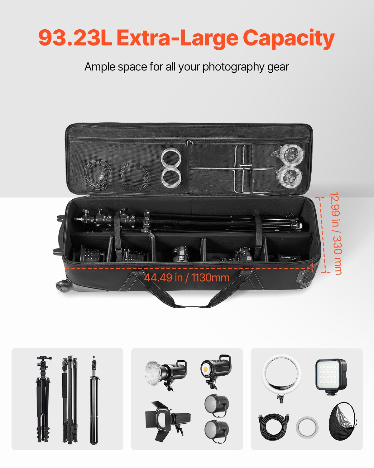 Studio Equipment Trolley Case 46.46 X 14.57 X 11.81 In Rolling Camera Carry Bag