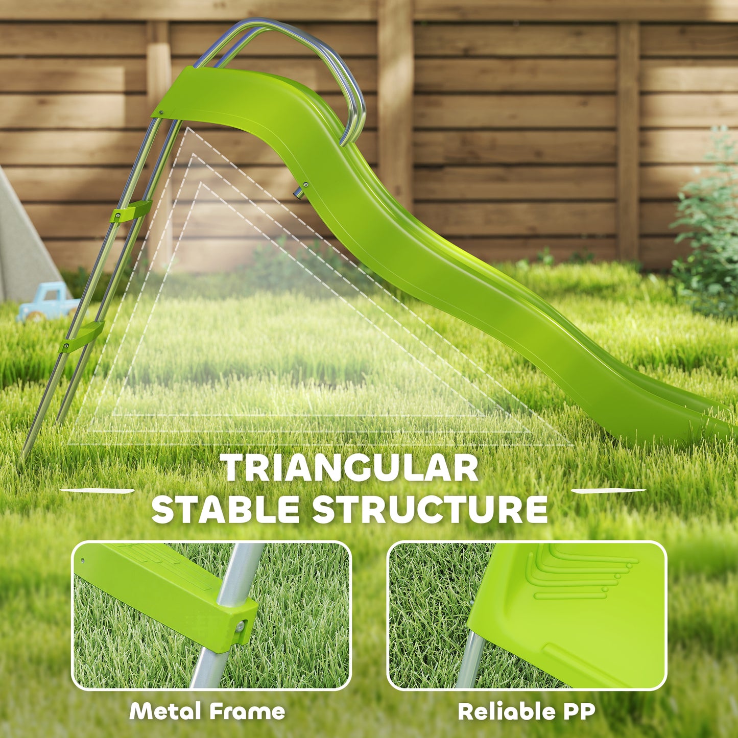 5.7FT Outdoor Slide for Kids Ages 3-8, Climbing Step Ladder, Playground Equipment for Backyard, Garden, Green