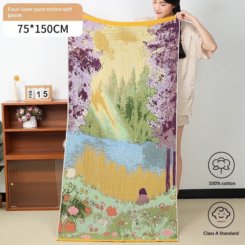 Pure Cotton Gauze Bath Towel For Adults Household Use