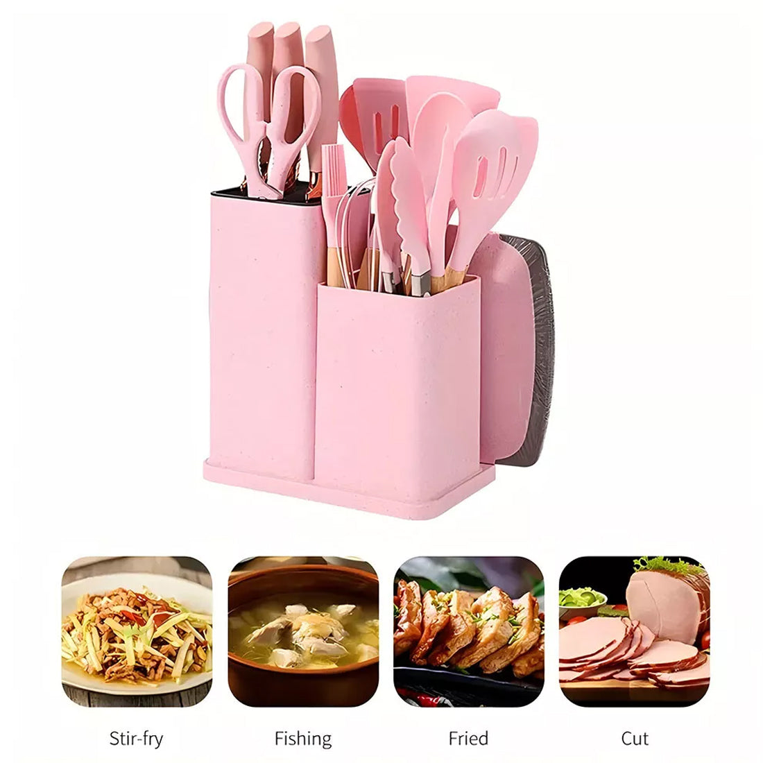 19pcs Set Non-Stick Silicone Kitchen Utensil Spatula Spoon Cooking Cookware Gift---pink