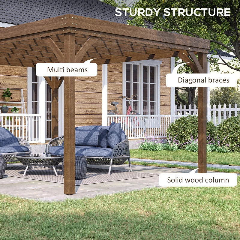 10' X 12' Outdoor Wooden Pergola, Grape Vine Gazebo With Concrete Anchors For Garden, Patio, Backyard, Deck, Brown Multiple Packages