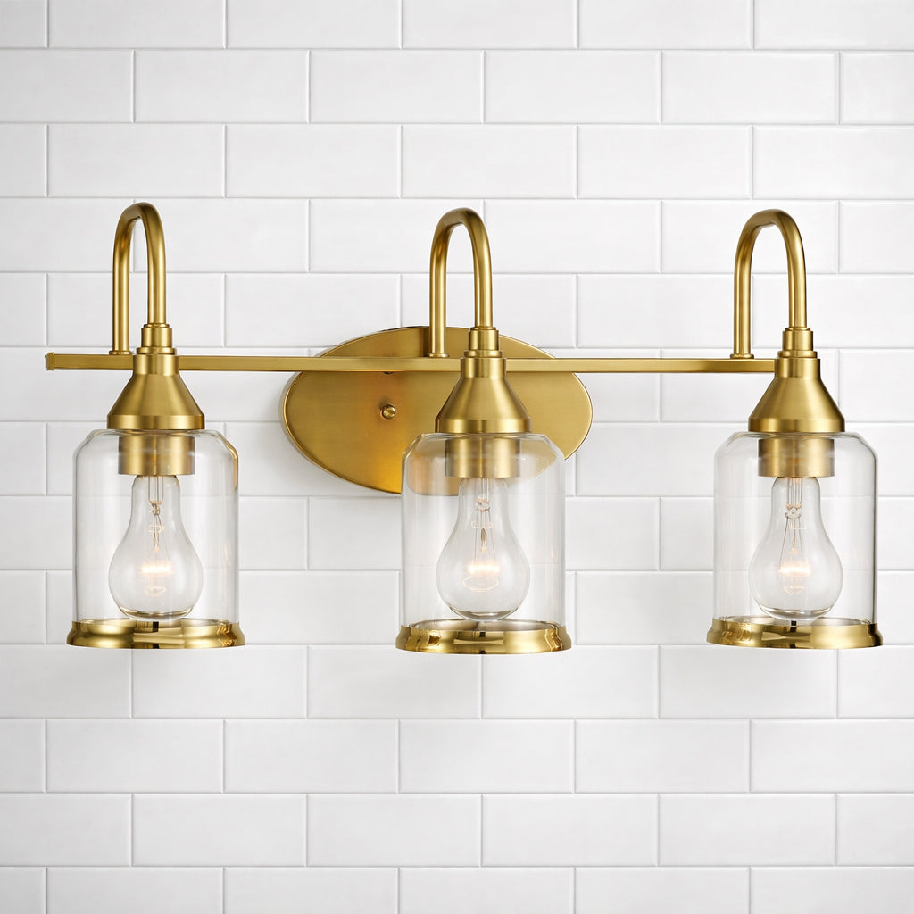 Twilight Brushed Gold Contemporary Vanity Light With Clear Glass,22W X10Hx7.48 E Dining Room Lighting Fixtures Hanging,Dining Light For Bedroom,Foyer,Hall,Kitchen,Living Room And Entryway