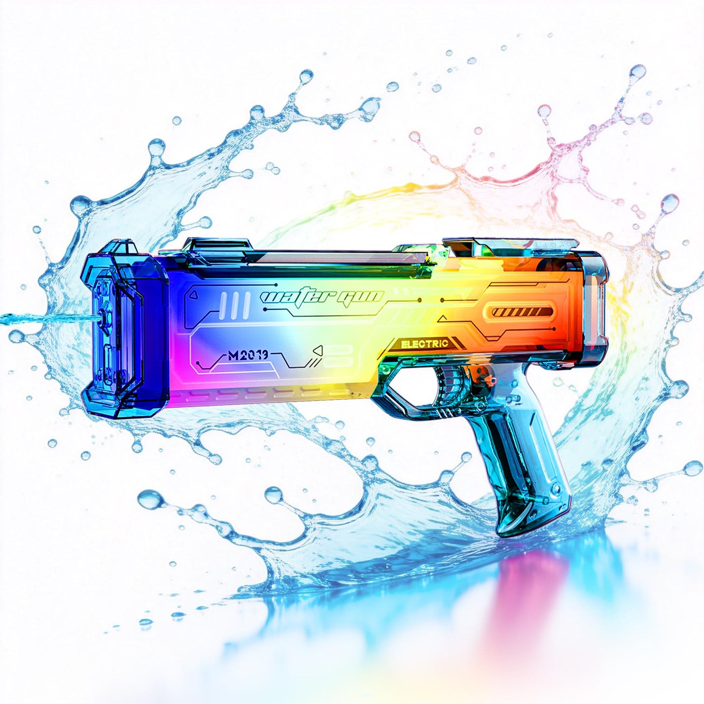 Pink Futuristic Electric Water Gun, Rechargeable, Transparent Gradient, Continuous Firing, Perfect For Pool, Beach, And Outdoor Water Games.