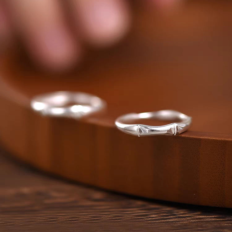 1pc 999 Sterling Silver Bamboo Joint Open Ring, Minimalist & Traditional Chinese Style, Perfect For Daily, Dating & Gifting, Ideal Valentine's Gift