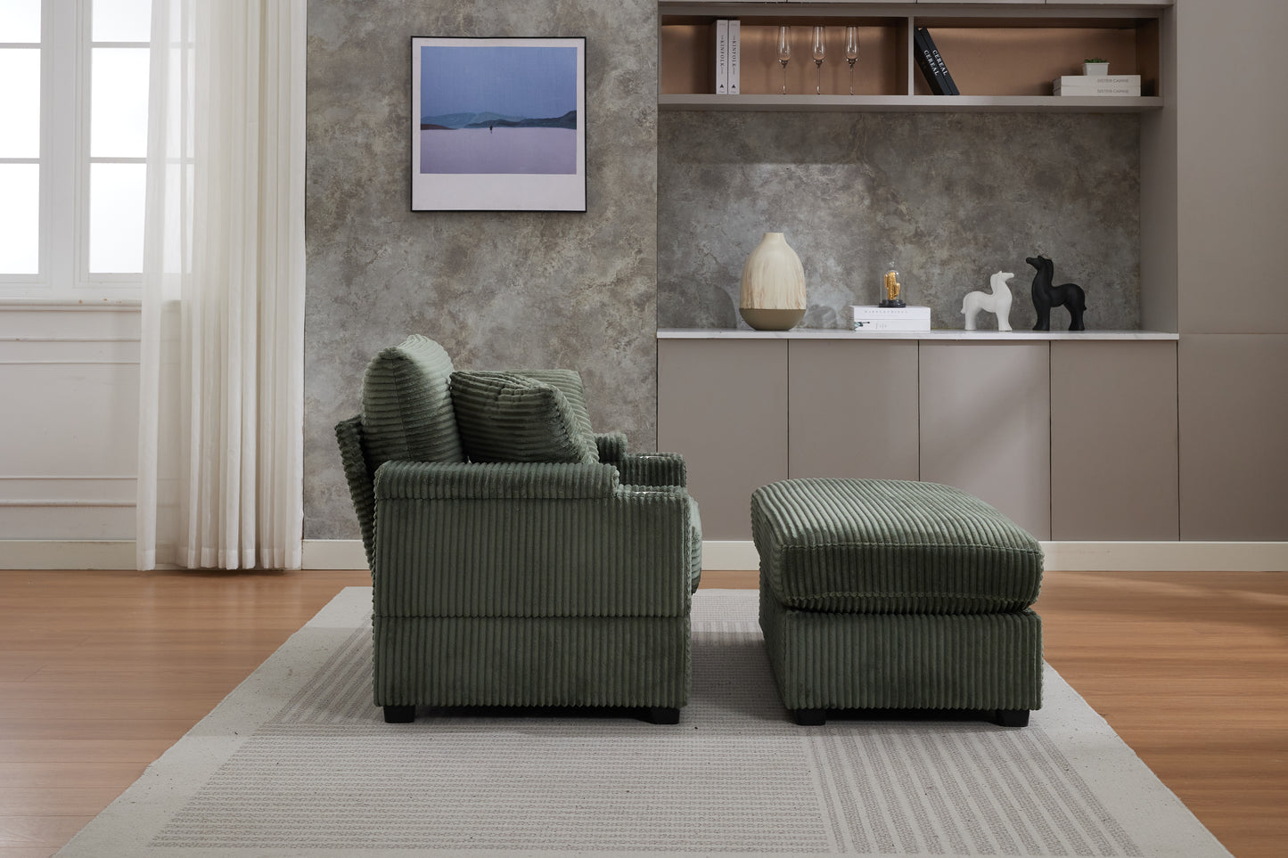 VIDEO New Corduroy Upholstered Chaise Lounge Sofa With Handrail Storage,Movable Ottoman,Cupholders,Detachable Cushions Deep Seat For Living Room Office,3 Colour,Wide Stripe Corduroy