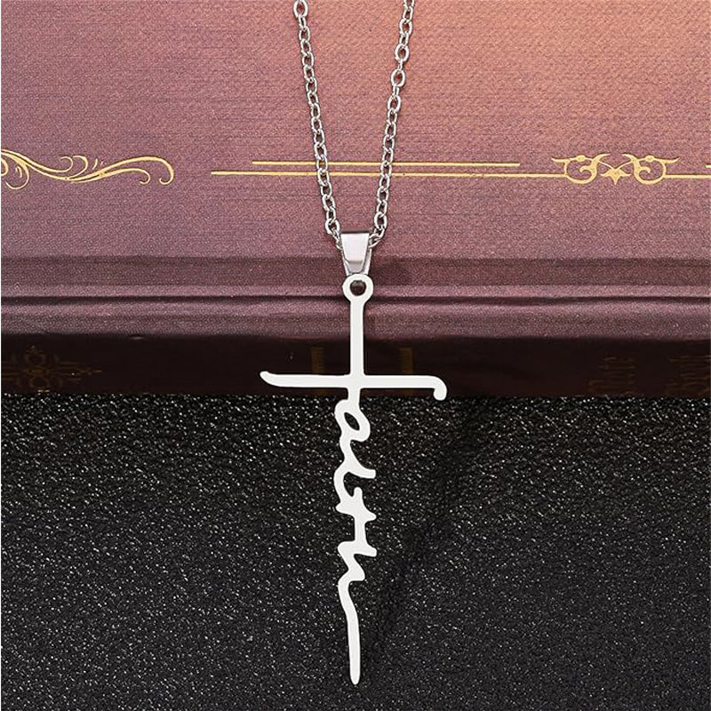 4PCS Faith Necklace For Women Christian Cross Faith Word Church Prayer Religious Pendant Necklace Christian Religious Jewelry Gift,2 Gold 2 Silver