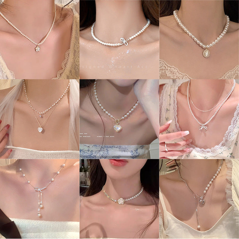 South Korea New Pearl Necklace Women Light Luxury Niche High-end Beaded Clavicle Chain Vintage Baroque Accessories Wholesale