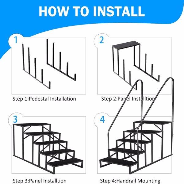 RV Stairs 5 Step Ladder,RV Steps Anti-Slip,Hot Tub Steps With Handrail,660 Lbs RV Ladder For 5th Wheel RV,Mobile Home Stairs