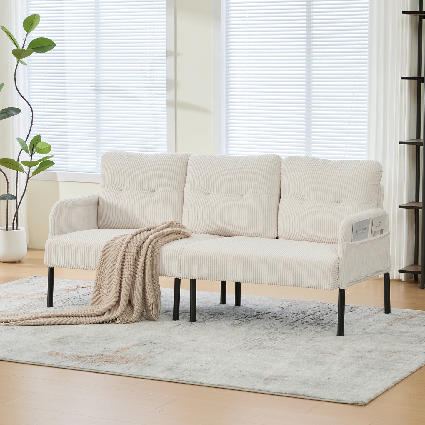 Corduroy Three-seater With Soft Comfort Upholstery, High Backrest And Practical Side Pockets. Sturdy Metal Feet And Sturdy Construction. Versatile For Living Room, Bedroom Or Home Office.