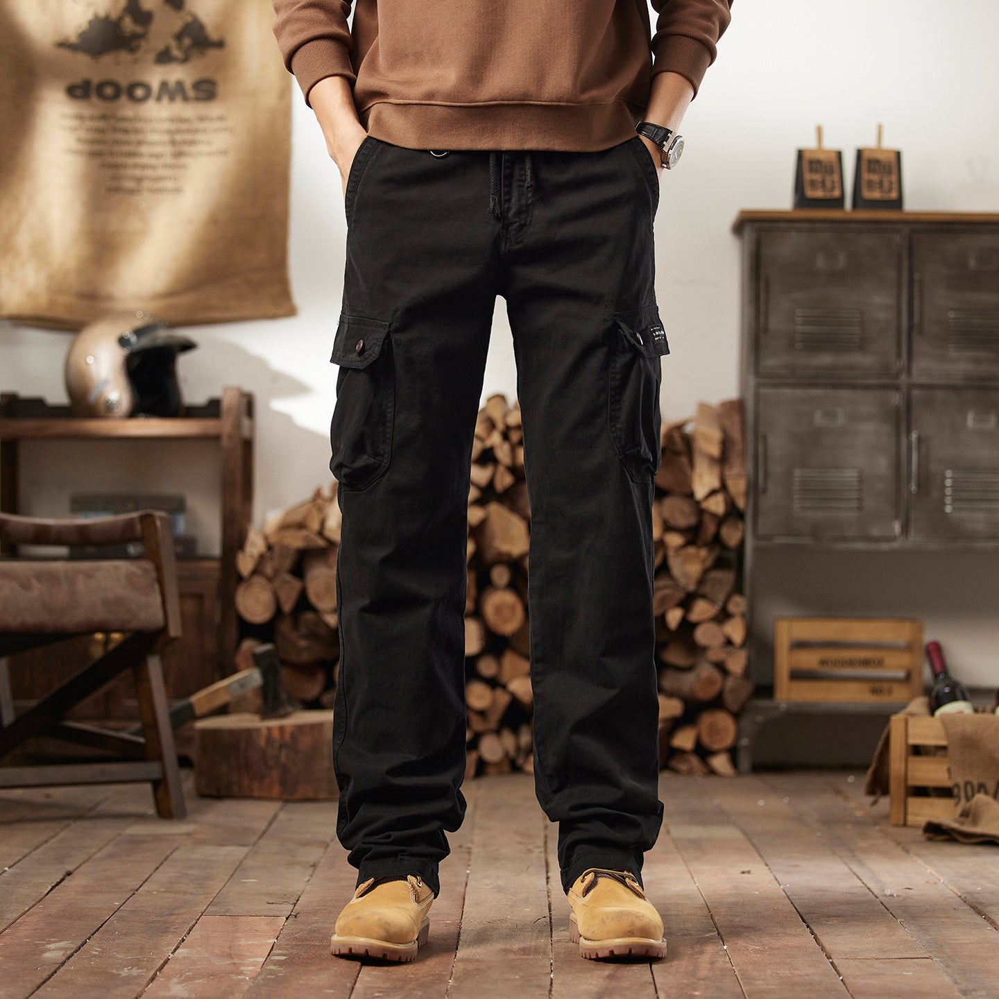Men's Outdoor Loose Straight-Leg Multi-Pocket Athletic Casual Pants