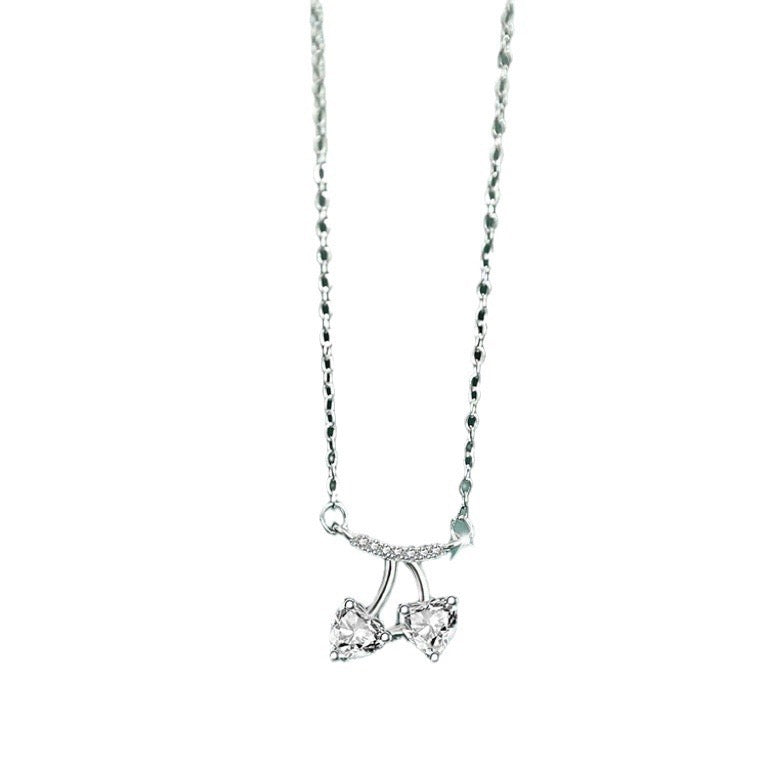 1pcs 999 Sterling Silver CZ Cherry Choker Necklace, Trendy Elegant Style, Ideal For Birthday & Holiday Gifts