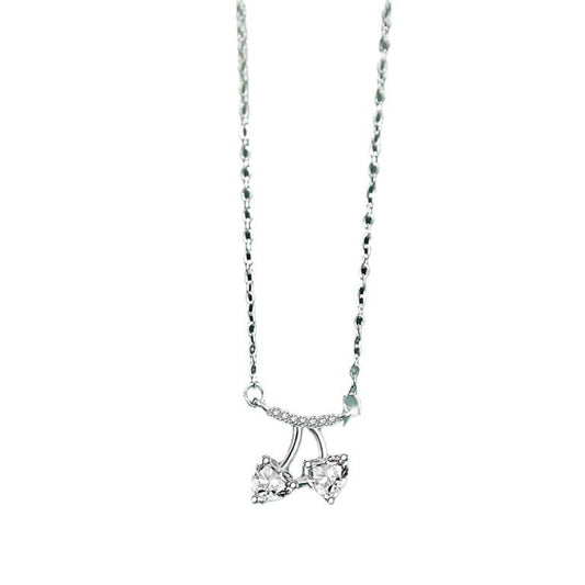 1pcs 999 Sterling Silver CZ Cherry Choker Necklace, Trendy Elegant Style, Ideal For Birthday & Holiday Gifts