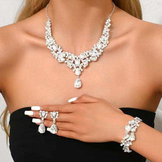 Water Drop Crystal Bride Full Diamond Accessories Wedding Dress Three-Piece Set