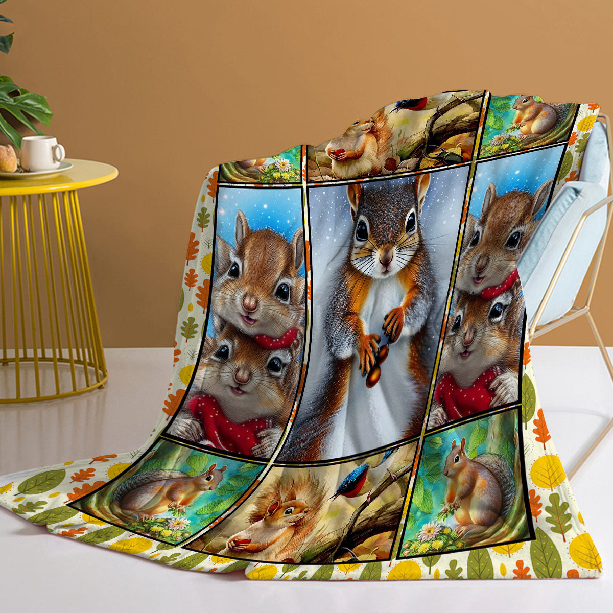 1 Pc Of Flannel White Bellied Squirrel Cute Pet Theme Soft And Fluffy Multifunctional Outdoor Beach Camping Living Room Sofa Office Nap Printed Blanket