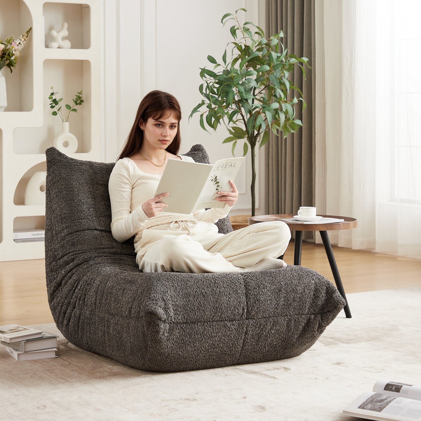 Chenille Caterpillar Sponge-Padded Sofa, Floor-Level Lounge Chair, Armless Decorative Chair, Fireplace Lounge Chair, And Comfortable Floor-Level Sofa For Living Rooms, Bedrooms, Game Rooms, And Office