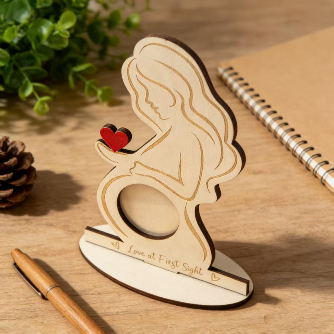 Laser Engraved Pregnant Woman Silhouette Wooden Picture Frame Expecting Mom Baby Shower Gift