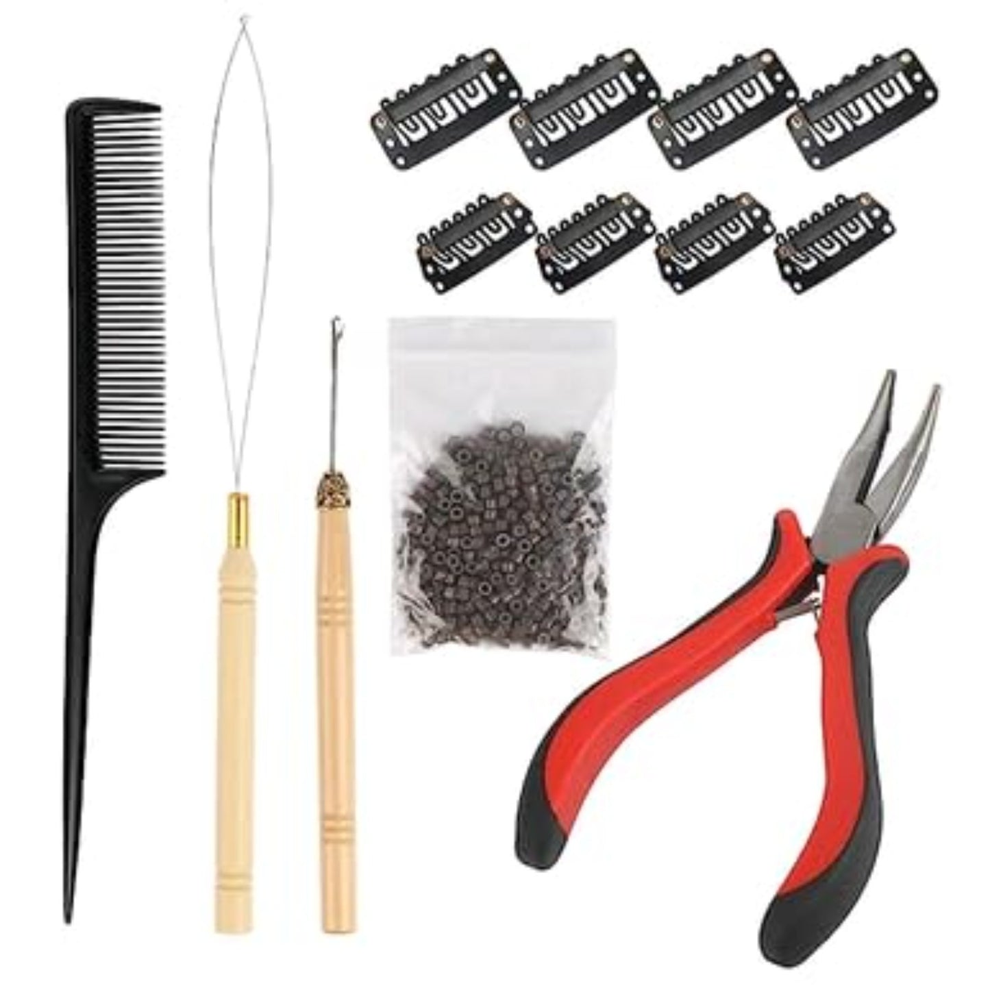 Microring Hair Extensions Set Mit Werkzeug, Kamm Und Clips, Komplettes Echthaar-Verlängerungsset Für DIY-Frisuren, Professionelles Haarstyling-Zubehör Für Partys-Partyzubehör-Set