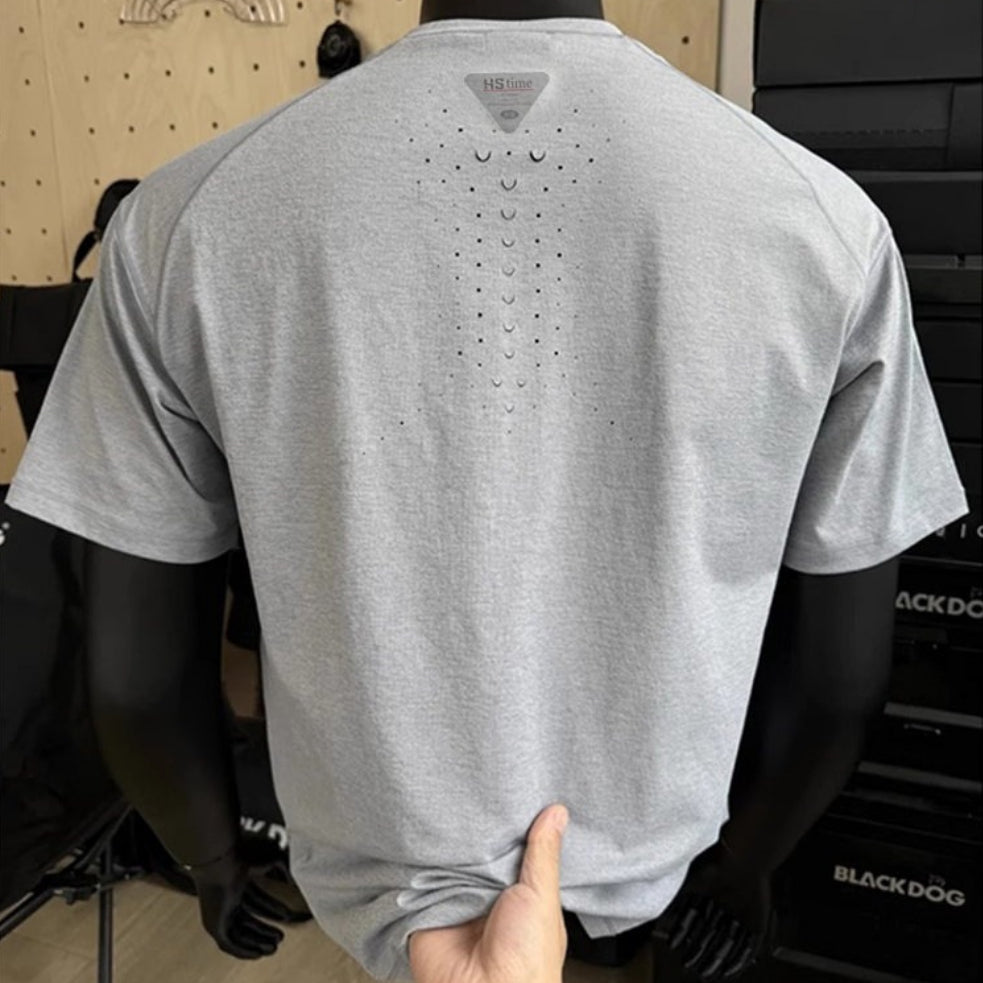 Laser-perforated Quick-dry Mens Sports And Fitness Short-sleeve T-shirt
