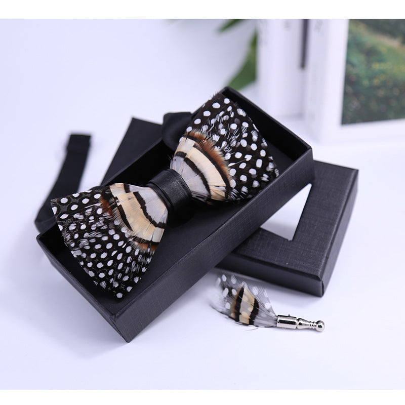 Weijian 258 Black And White Dots Khaki Feather Wedding Groom Best Man Bow Wedding Shirt Men's Bow Tie Bow Tie
