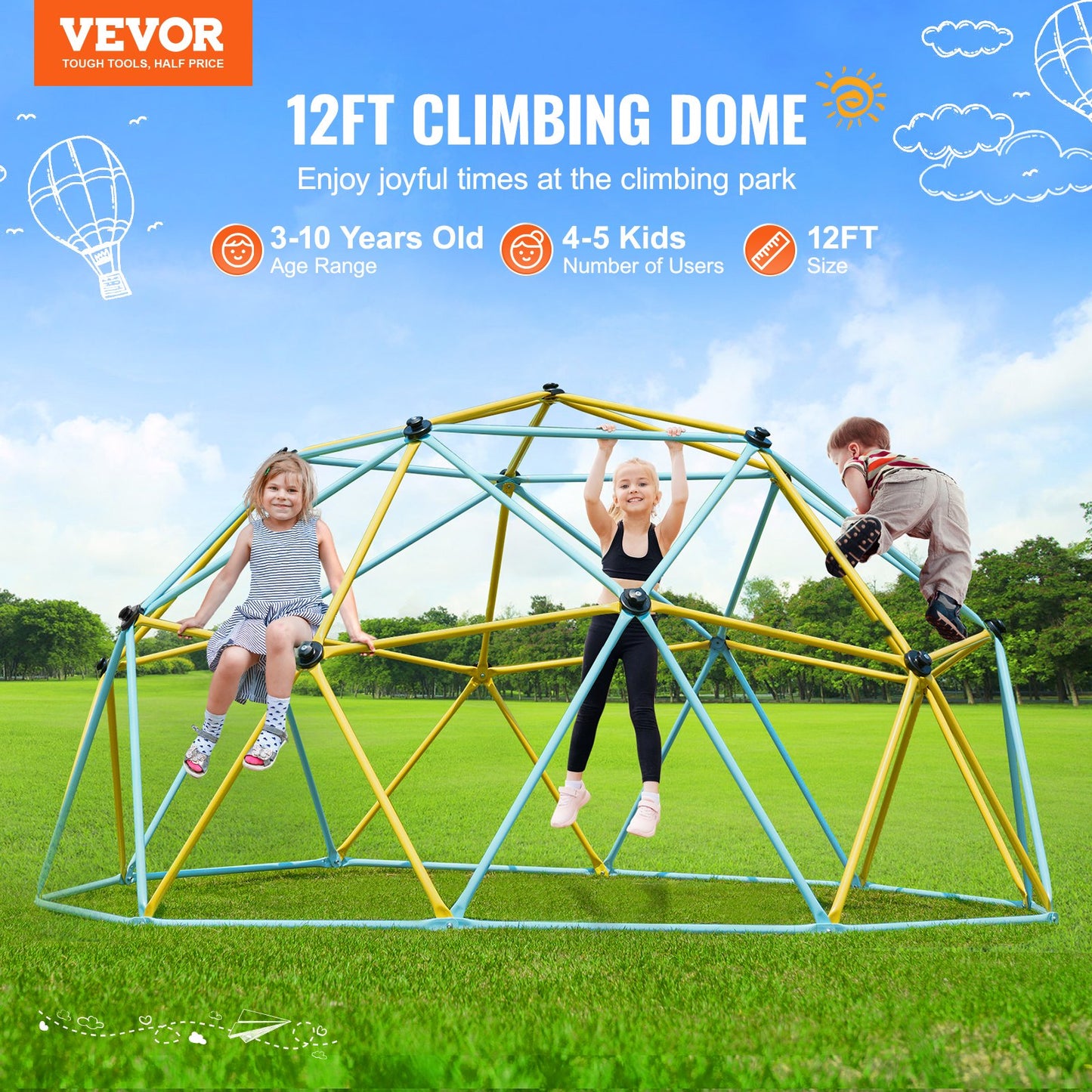 Climbing Dome,Jungle Gym Supports 750LBS And Easy Assembly, 12FT Geometric Dome Climber Play Center For Kids 3 To 10 Years Old, With Climbing Grip, Outdoor Backyard Play Equipment For Kids