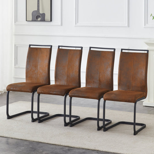 Set Of 4 Vintage Brown Tech Fabric Dining Chairs 39.3in High, 20.4in Ergonomic Backrest, 17in Deep Seat, Ideal For Dining Room, Cafe & Leisure Area, Stylish & Comfortable