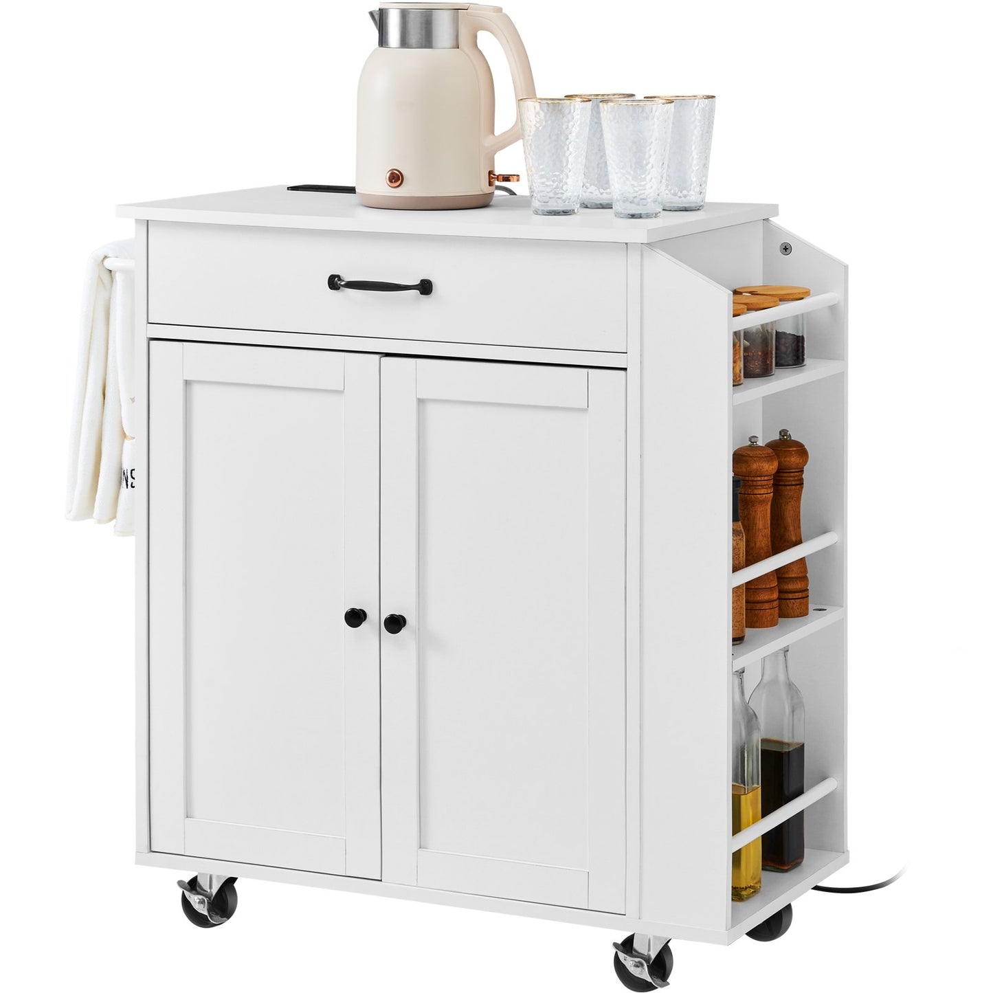 VEVOR Kitchen Island Cart Rolling Storage Cabinet On Wheel With Charging Station