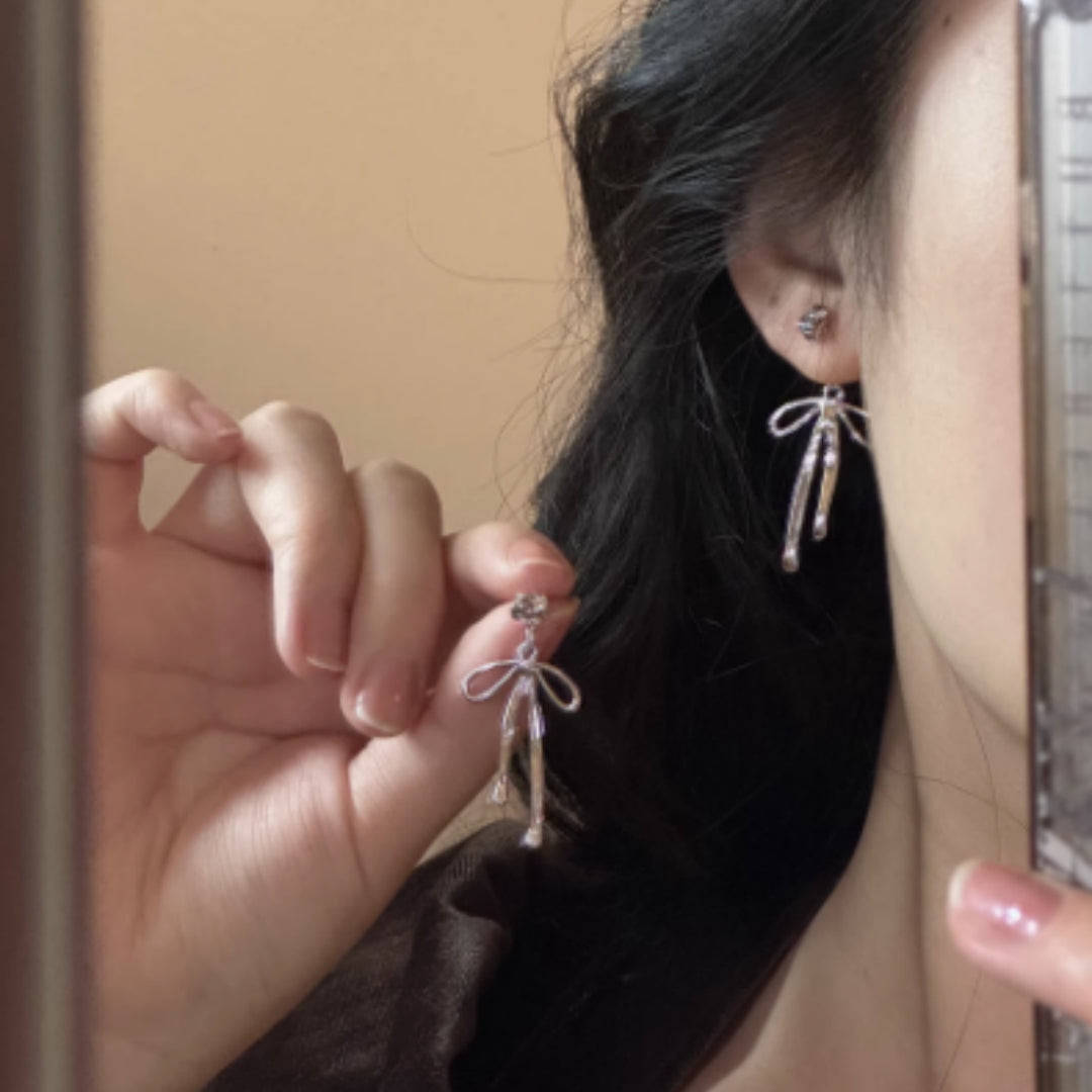 Metal Bow Earrings, Light Luxury, High-end, Elegant, Sweet Beauty