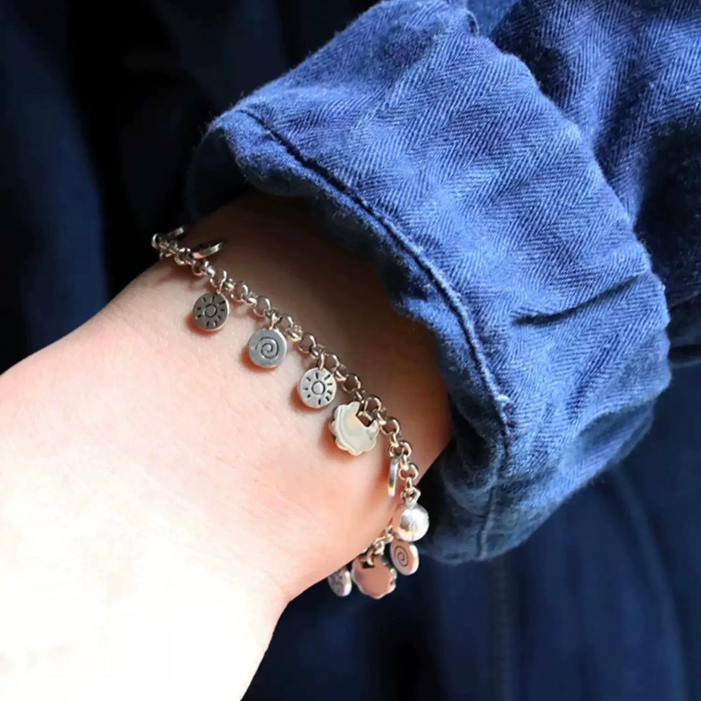 1pc 999 Sterling Silver Sun & Cloud Charm Bracelet, Retro Style, Perfect For Daily Wear And Valentine's Gift