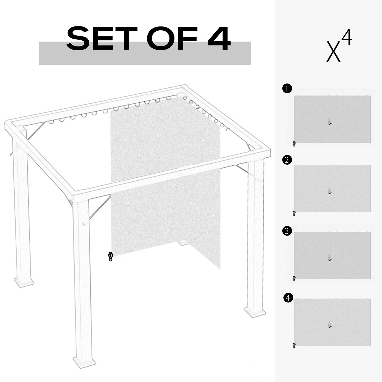 4 Pack Replacement Gazebo Curtains Privacy Panel For Most 3 X 4m Gazebo Canopy Pavillion Outdoor Shelter Sidewalls Accessories Light Grey
