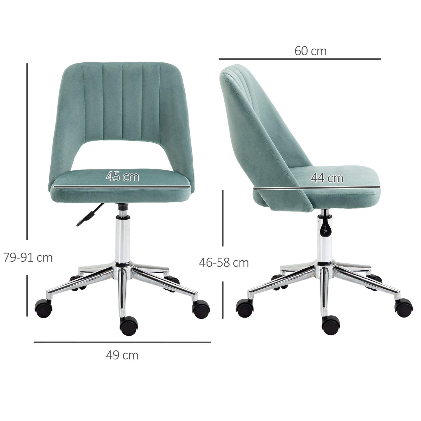 Vinsetto Mid Back Office Chair Velvet Fabric Swivel Scallop Shape Computer Desk Chair For Home Study Bedroom Green
