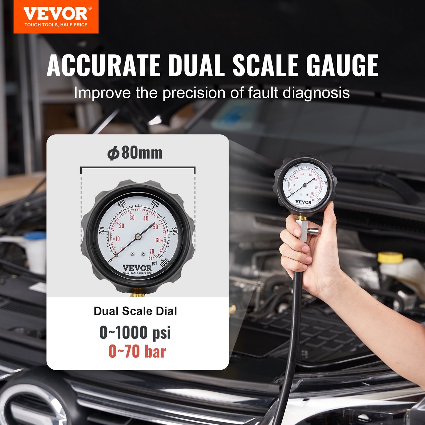 Diesel Engine Compression Tester, 18 Pcs Cylinder Pressure Test Tool Kit, With 0-1000 Psi Gauge And Adapters, Diesel Injector Tester Check Cylinders In Diesel Trucks, Tractors, Equipment