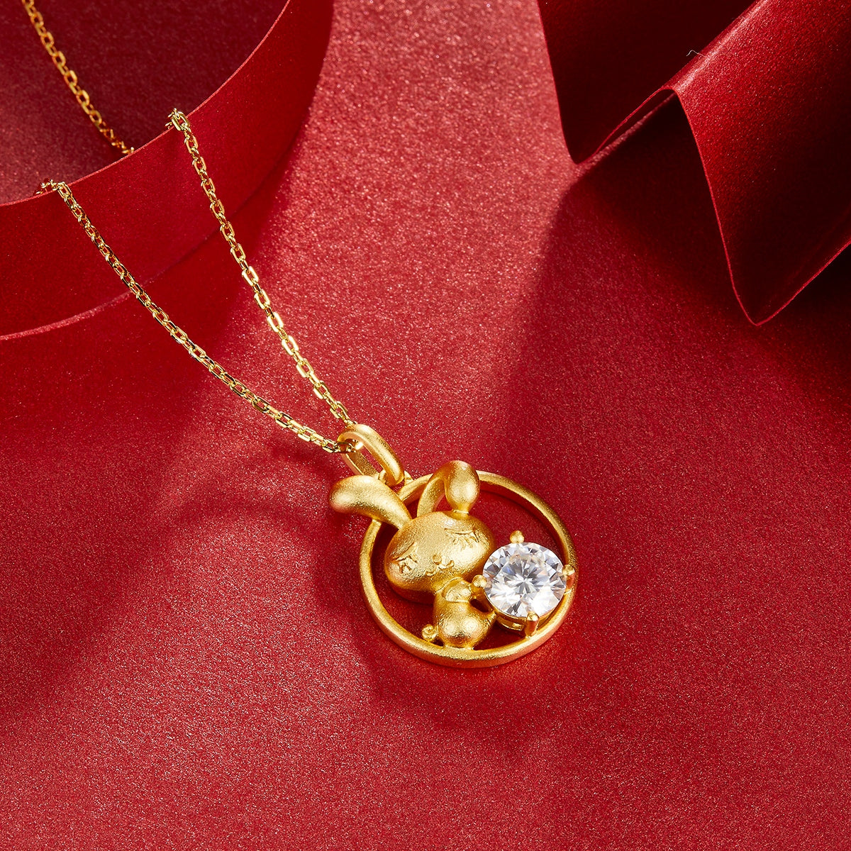 S925 Sterling Silver Gold Plated 1ct D Color VVS1 Moissanite Rabbit Necklace 4.8g Chinese Zodiac Benmingnian Gift GRA Certified Gift Box