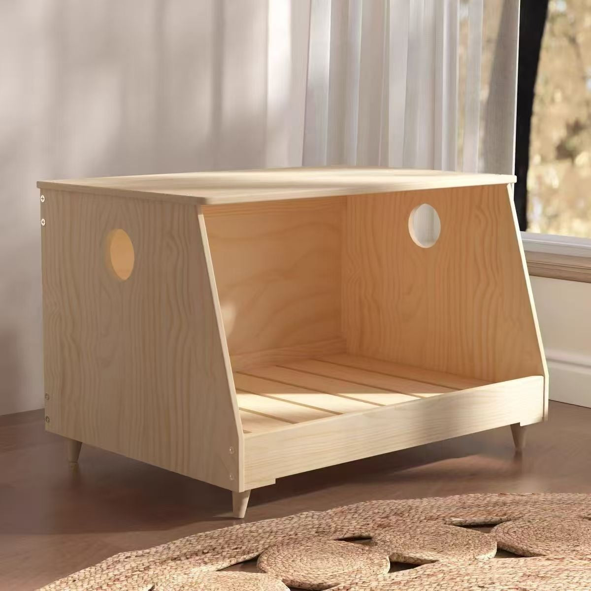 Solid Wood Nightstand Dog House Pet Cabinet Multi-Functional