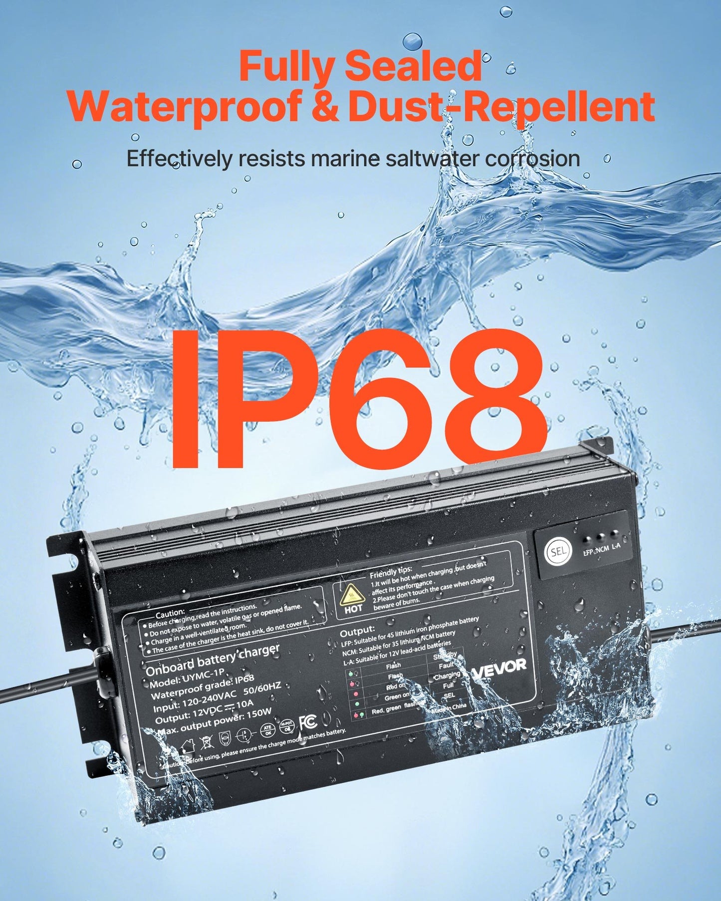 1-Bank 10A 12V Smart Marine Battery Charger Onboard IP68 Waterproof Boat RV