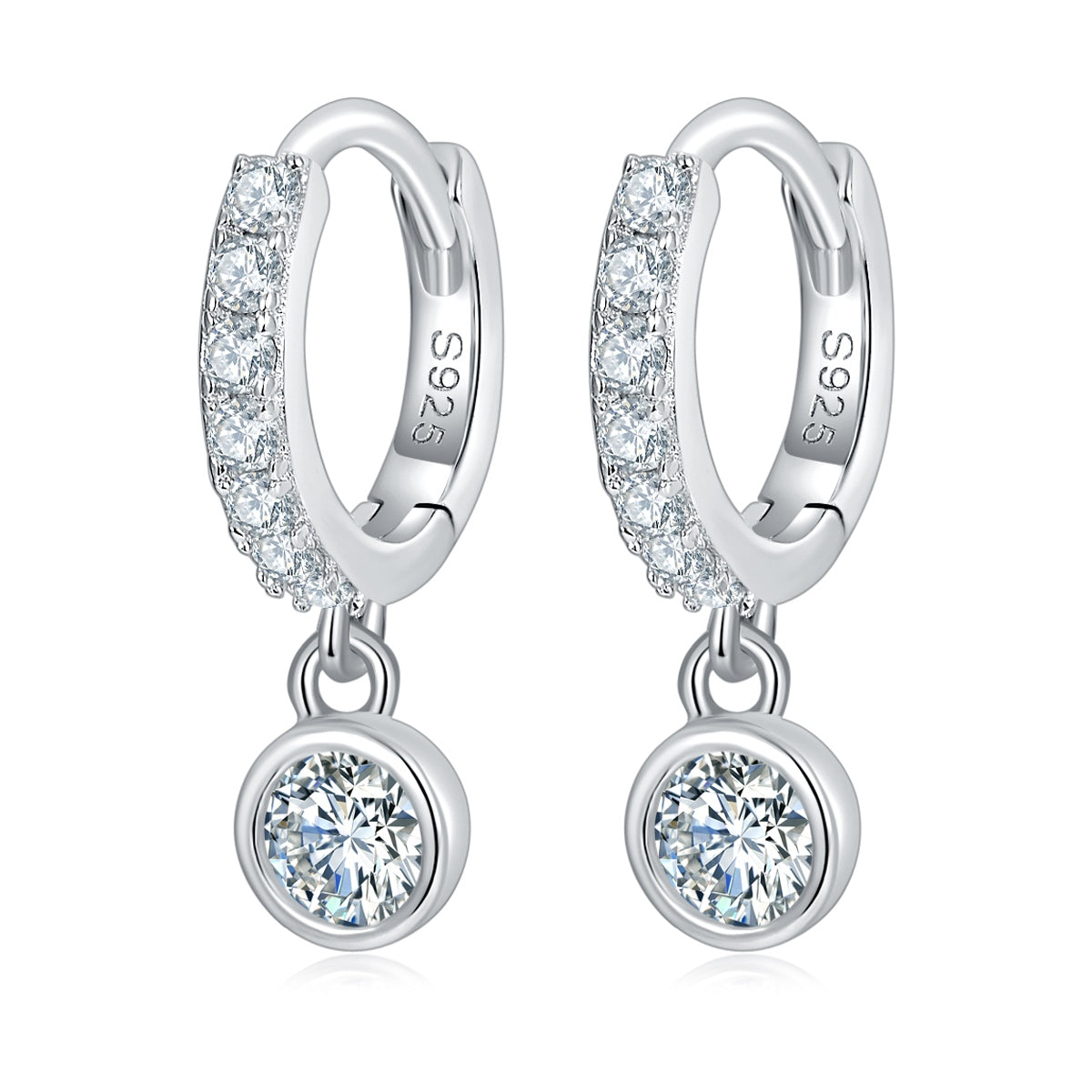 S925 Sterling Silver Moissanite Hoop Earrings  Pave Huggie Hoop Dangle With GRA Certificate Platinum Plated Jewelry Gift Box Set For Women