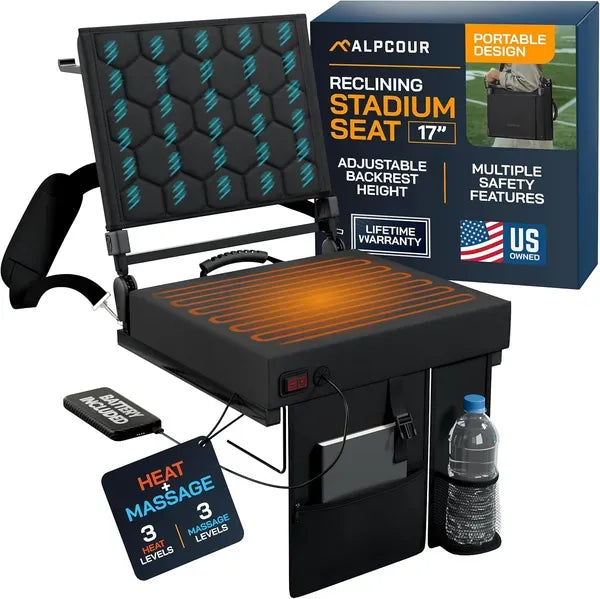 Alpcour Heated Massage Reclining Stadium Seat With Back Support For Bleachers