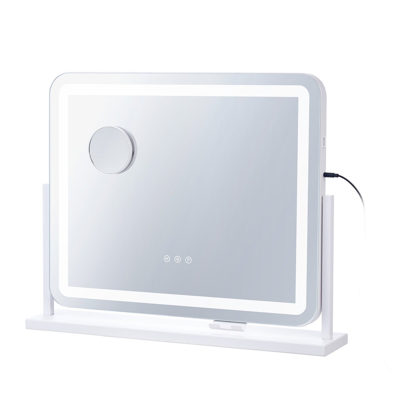 Vanity Mirror With Lights, Three Color Lighting Modes, Lighted Makeup LED Mirror, And 5X Magnification,USB Port, Smart Touch Control, 360°Rotation (21.7x17.7 In, White)