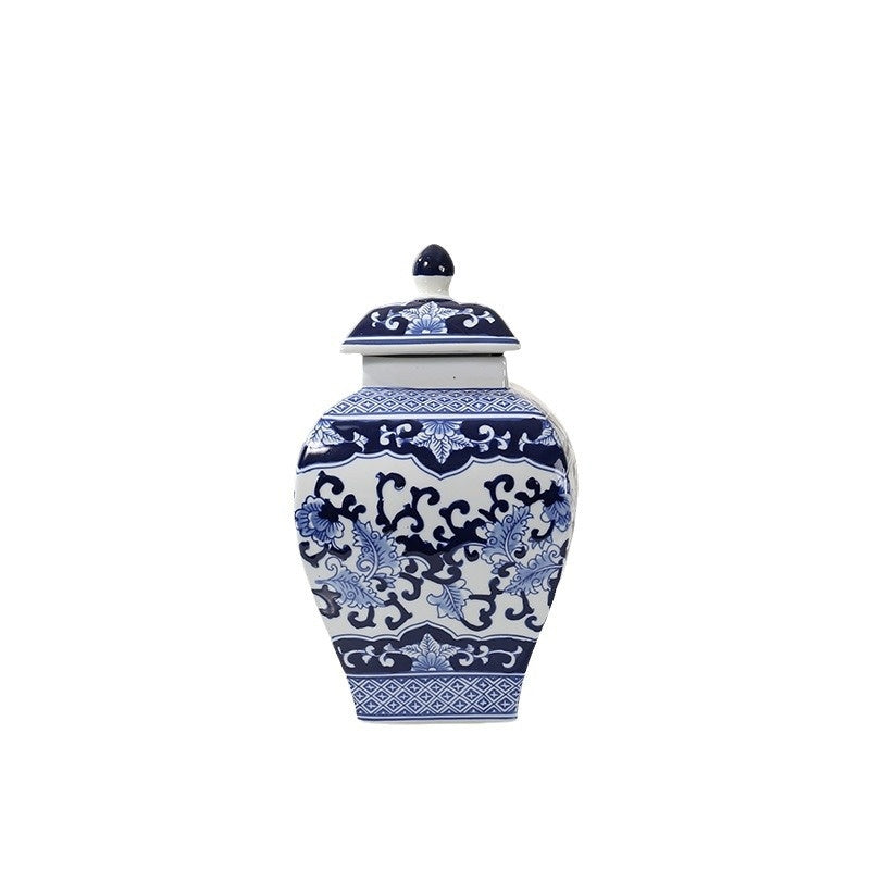 Blue-and-White Porcelain Ceramic Storage Jar Tea Caddy Ornament