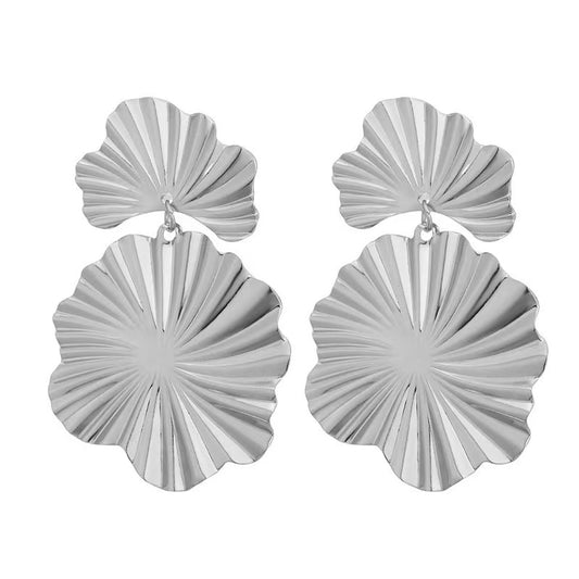 Fashion Designer Smooth Polished Metal Folding Drop Stud Earrings For Women, Vintage Geometric Petal Shape Trend Ladies Ear Jewelry