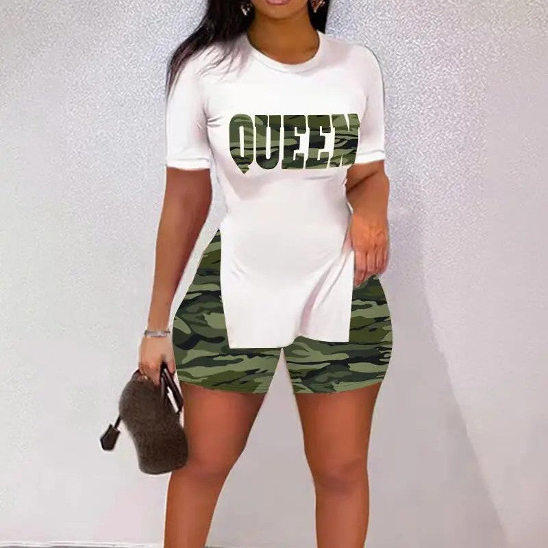 Best Selling Women's Clothes Fashion Trendy Split Short Sleeve Casual Shorts Two-piece Set