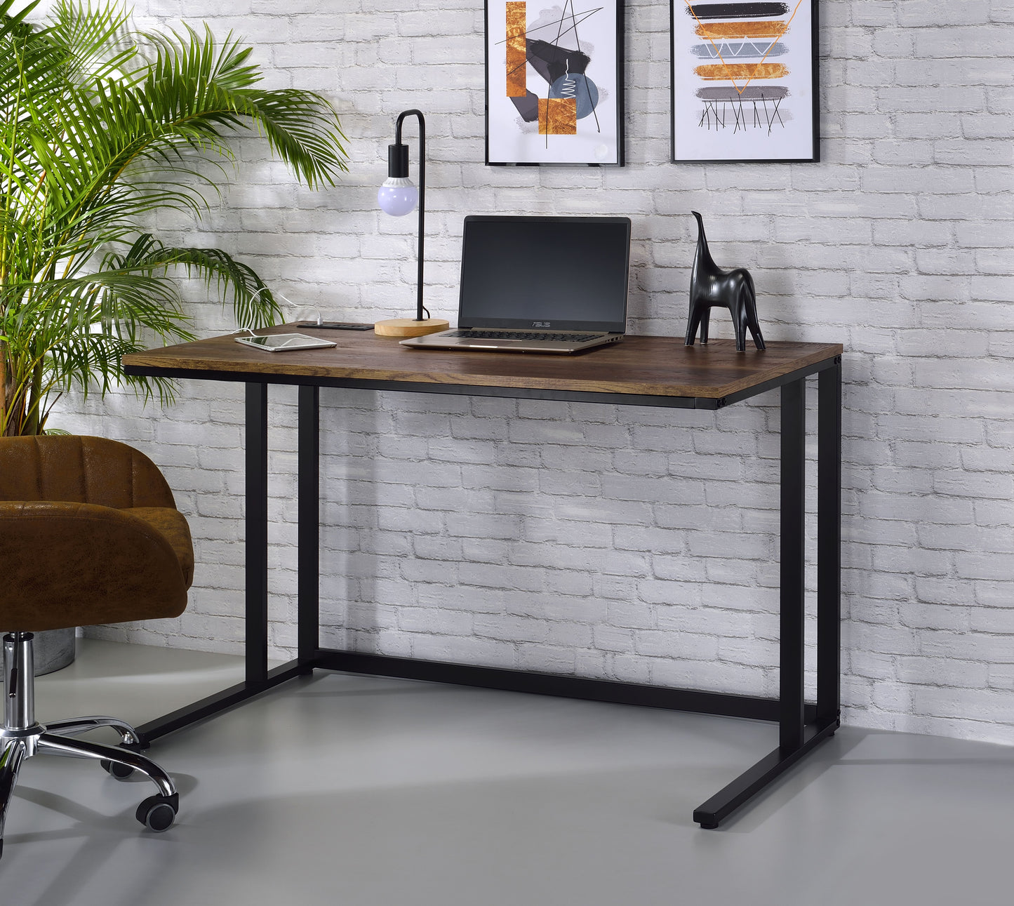 Tyrese Walnut & Black Finish Writing Desk W USB