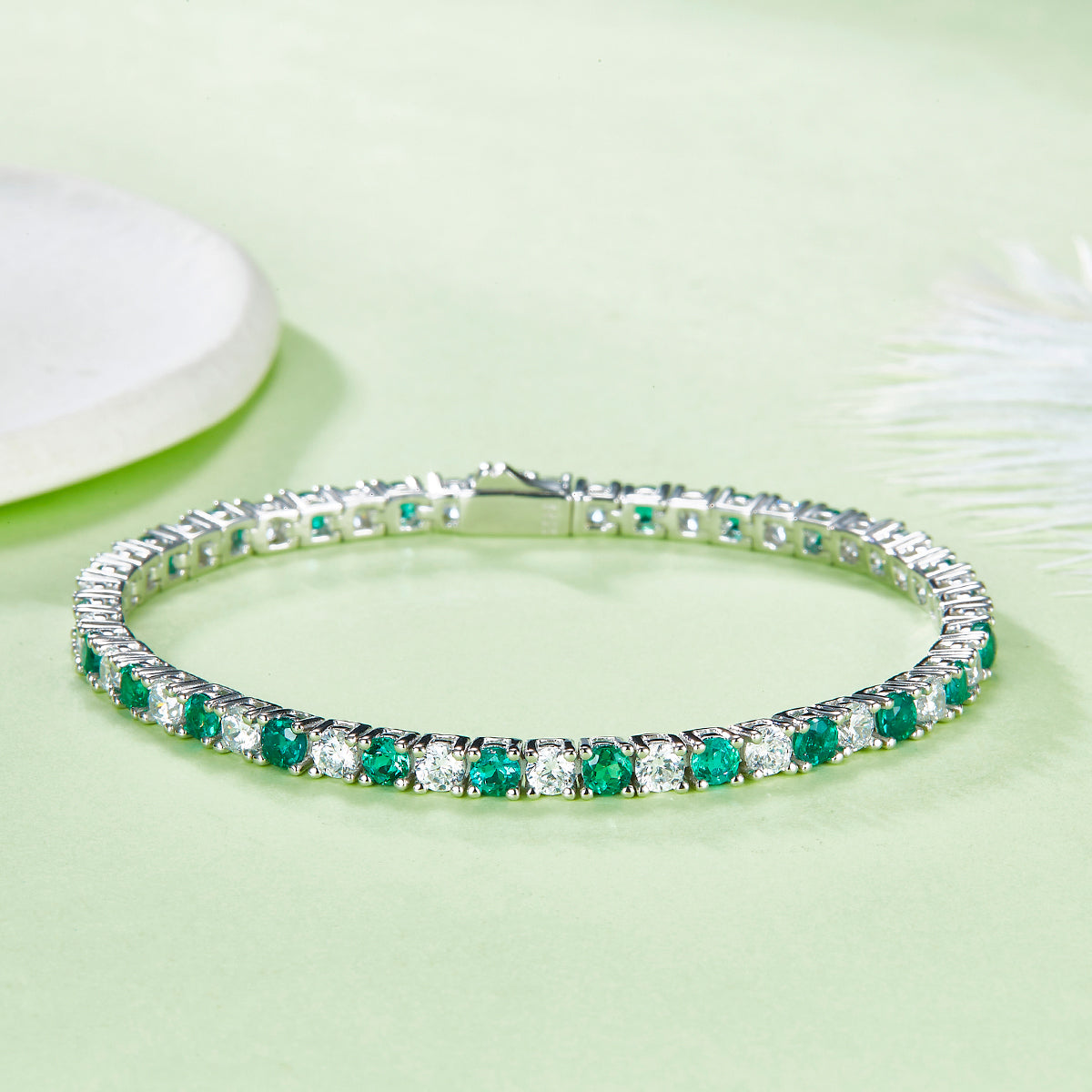 S925 Sterling Silver 3x3mm Lab-Grown Gemstone Tennis Bracelet For Women 16.5cm 8.6g Red Blue Green Options Platinum Plated Gift Box