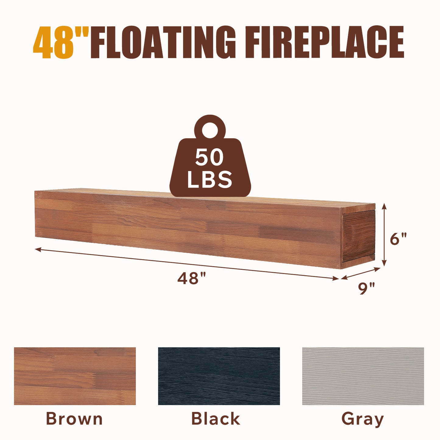 48  Rustic Wood Fireplace Mantel , Wall-Mounted & Floating Shelf For Home Decor