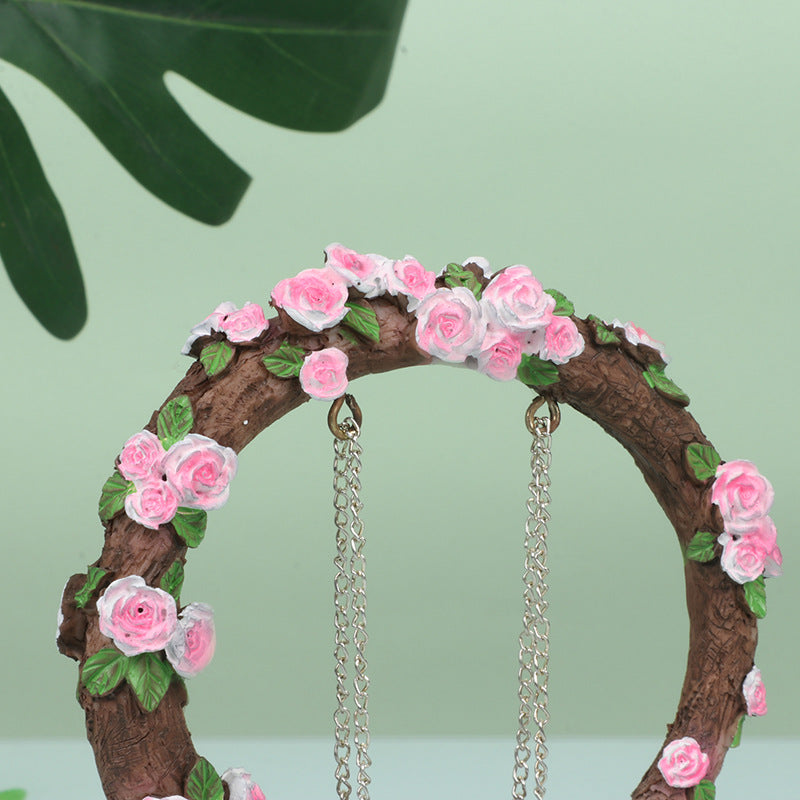 Resin Craft Rose Flower Swing Decoration For Home