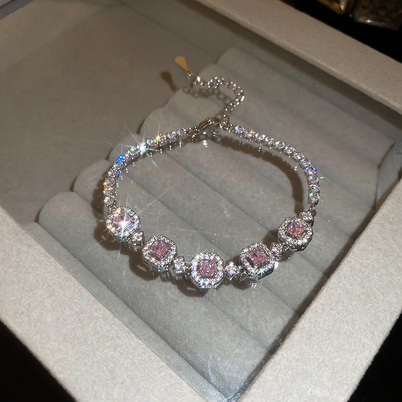 Geometric Round Zircon Drawstring Bracelet Vintage Ins Style Niche Elegant Luxury Premium Wrist Jewelry
