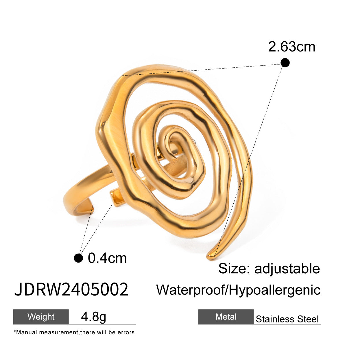 Uworld Spiral Open Ring Stainless Steel Geometric Exaggerated Adjustable Finger Charm Exclusive Women Man Jewelry Gift Fashion