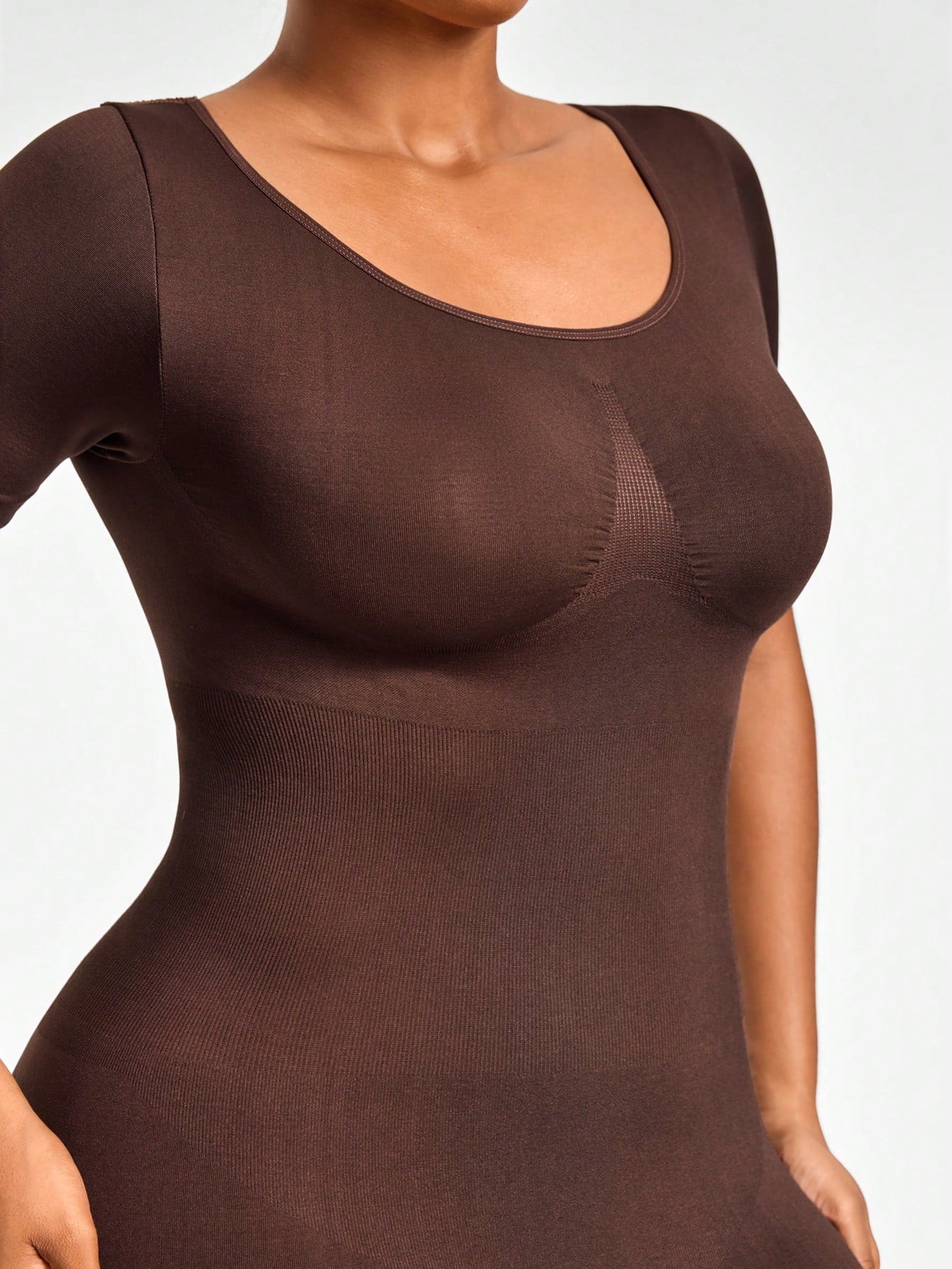Full Body Shapewear Bodysuit With Short Sleeves Bust Lift Arm Control Tummy Waist Thigh Slimming