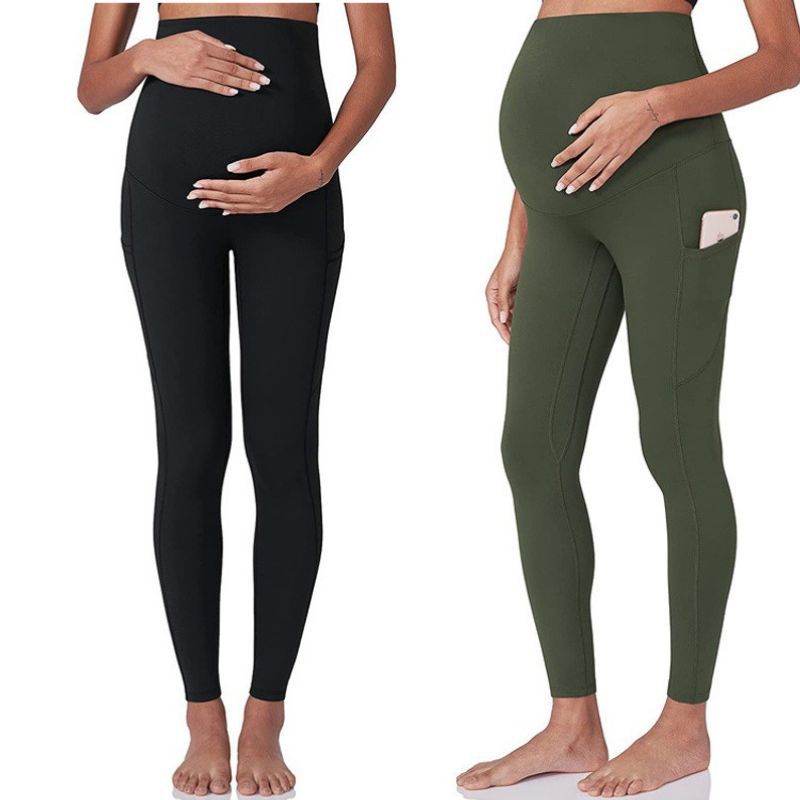 Women's Maternity Belt Pocket Yoga Pants Cropped Trousers