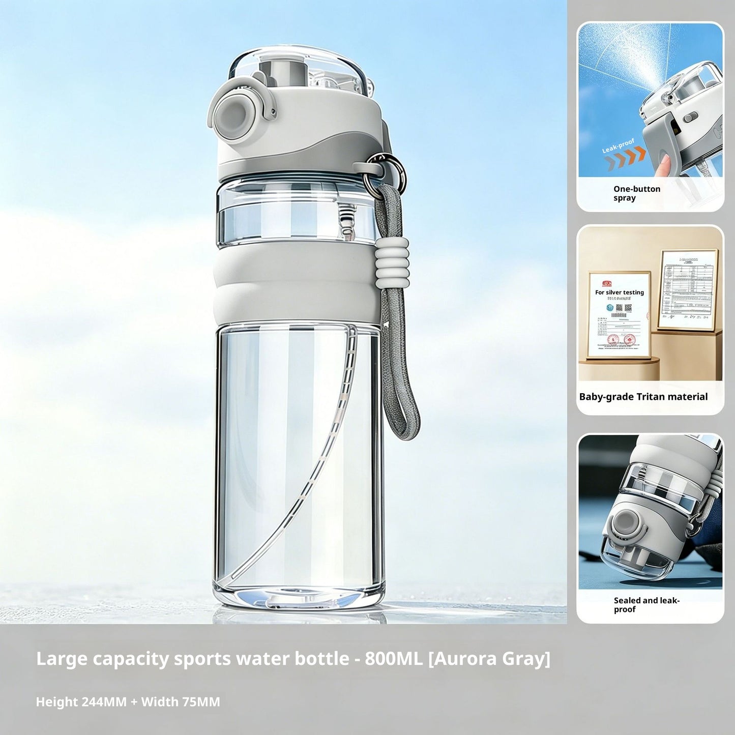 Spray-type Outdoor Large-capacity Portable Plastic Water Bottle With A Carrying Strap