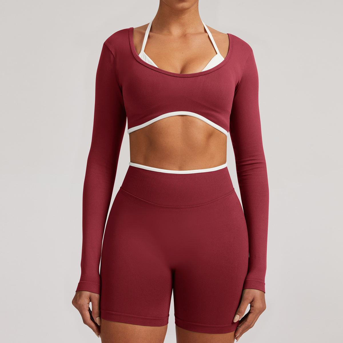 Seamless Faux Two-piece Long-sleeve Yoga Top For Women